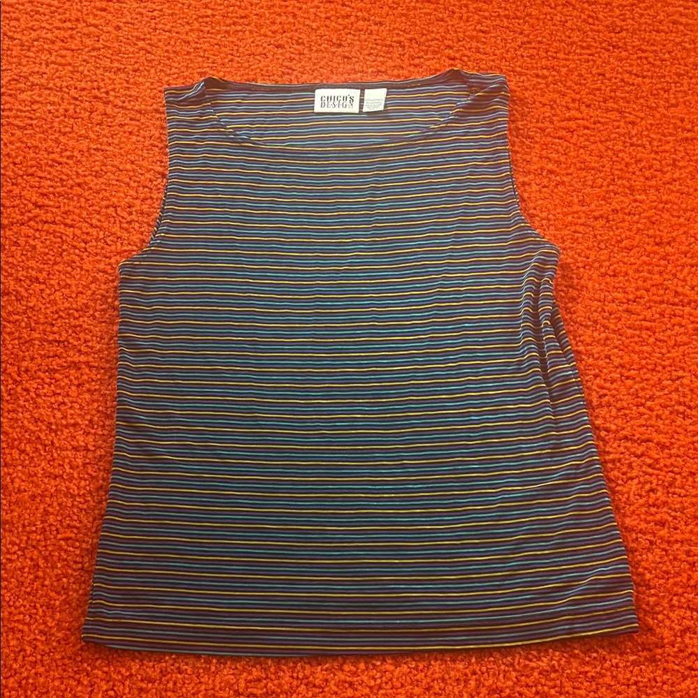 Chico's Blue and Black Striped Tank Top